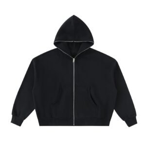 Signature back graphic | Black Fleeced Full-Zip Boxy Hoodie