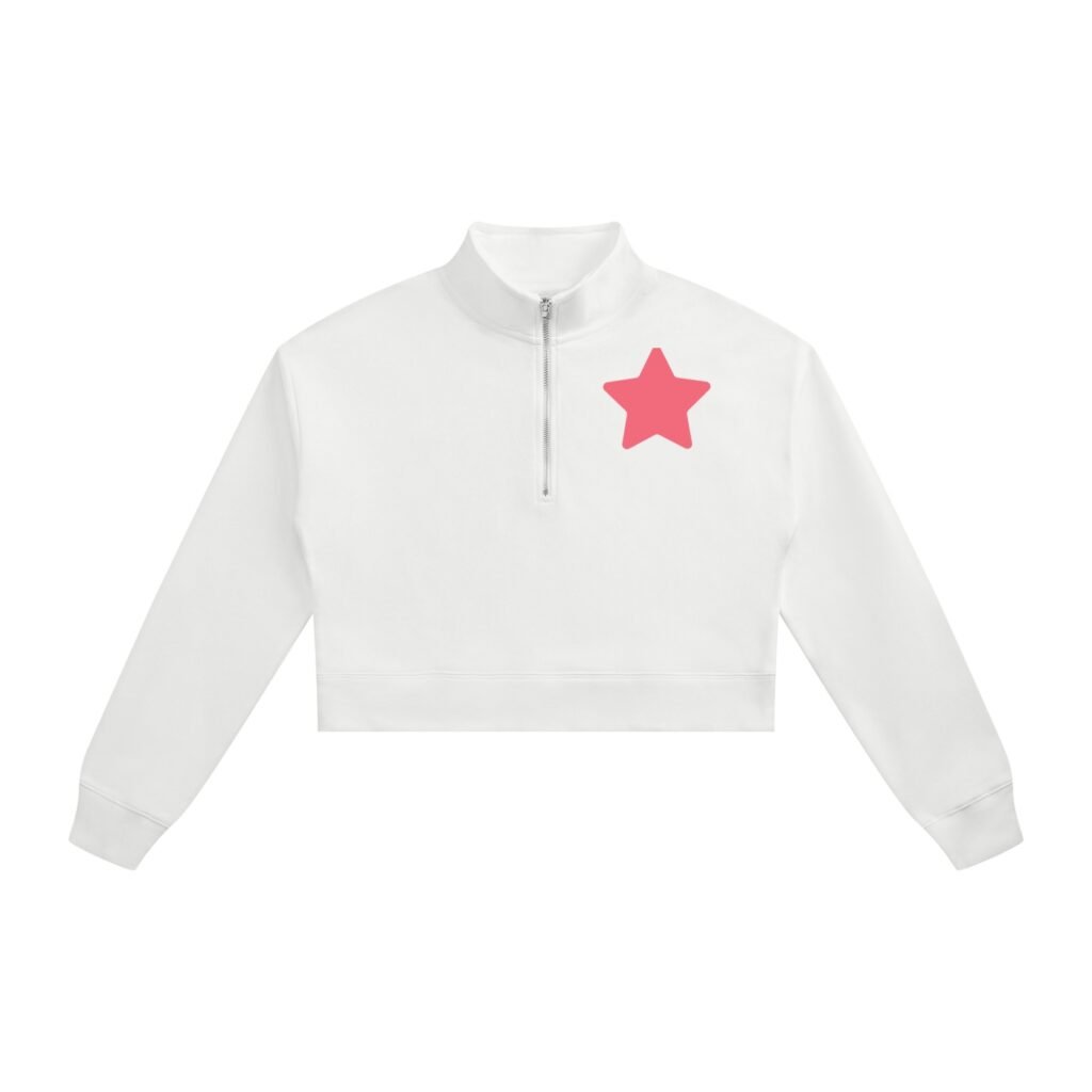 Kawaii Star | White Crop Quarter-Zip Sweatshirt