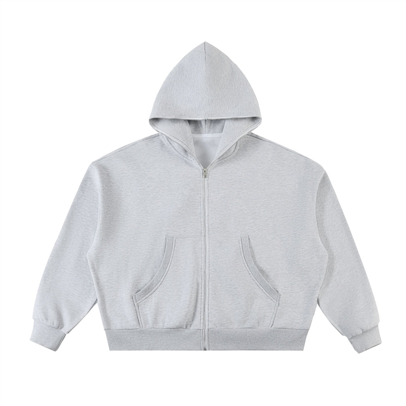 Signature back graphic | Gray Fleeced Full-Zip Boxy Hoodie