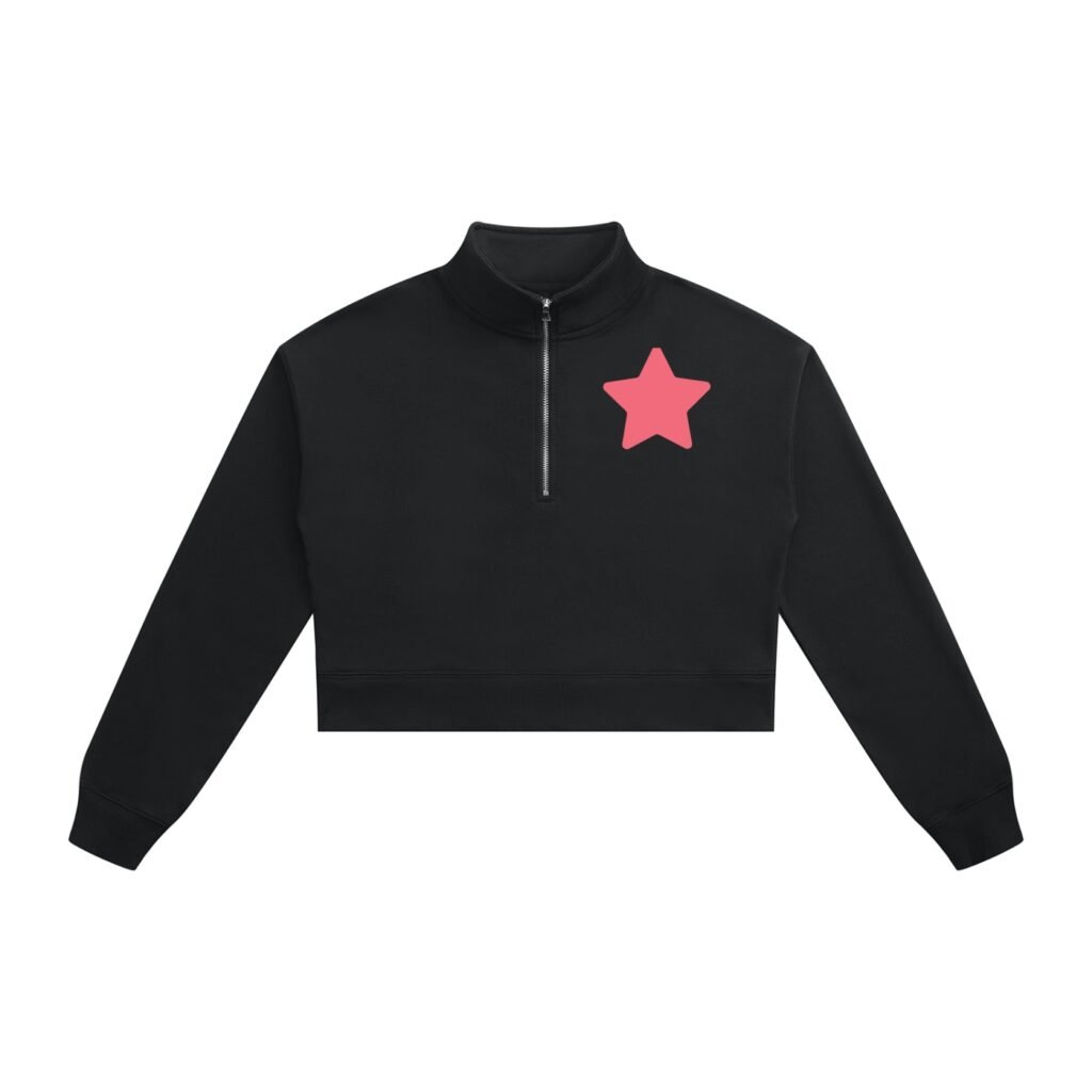 Kawaii Star | Black Crop Quarter-Zip Sweatshirt