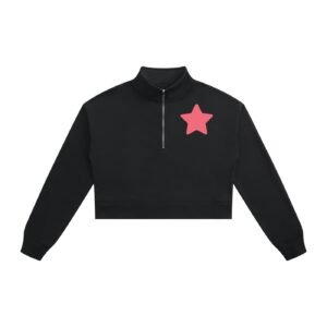 Kawaii Star | Black Crop Quarter-Zip Sweatshirt