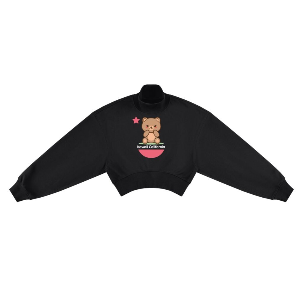 Kawaii California | Black Crop Mock Neck Sweatshirt